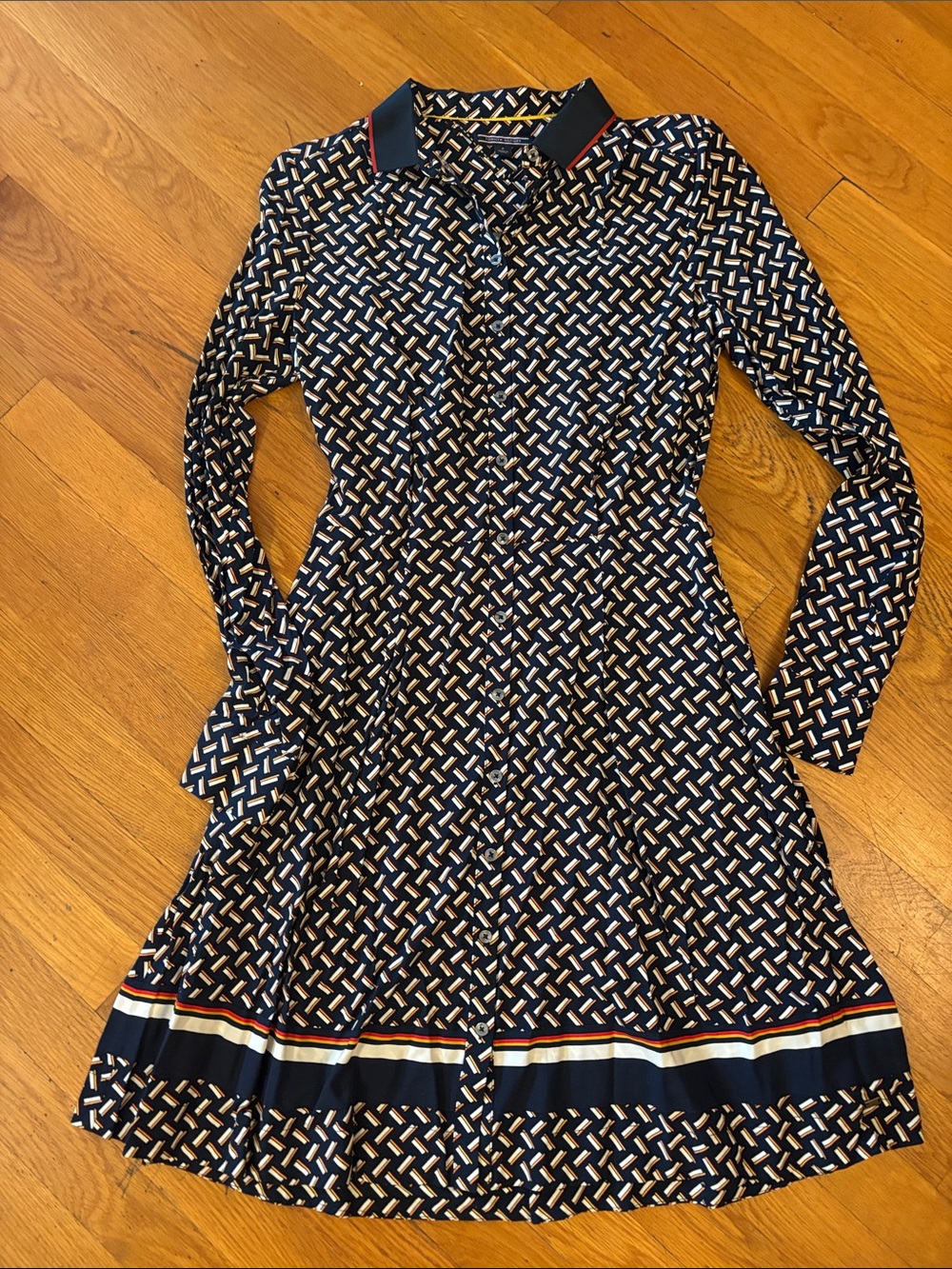 Tommy Hilfiger Navy Geometric Long-Sleeve Shirt Dress